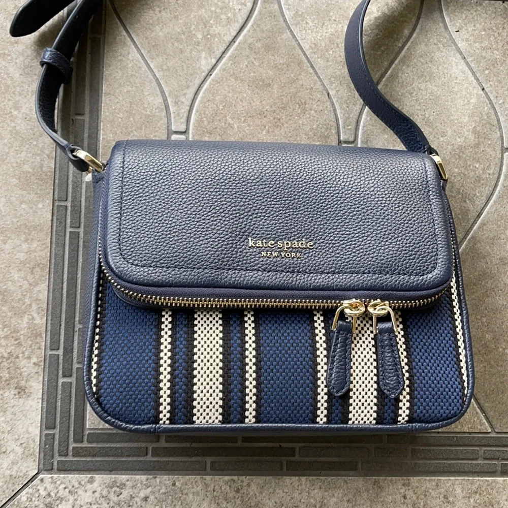Kate Spade Run Around Canvas Stripe Large Flap Crossbody